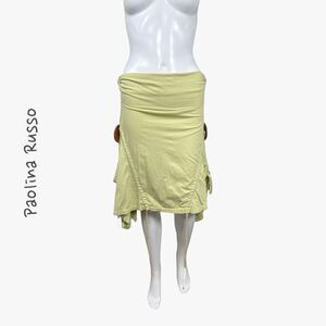 Paolina Russo Women's Talisman Ruched Midi Skirt in Green Glade Sz S MSRP $615